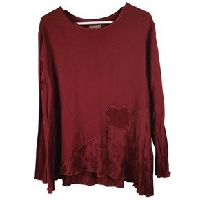 Nooshin Femme Sz S Embroidered Natural Fiber Blouse Long Sleeve Shirt